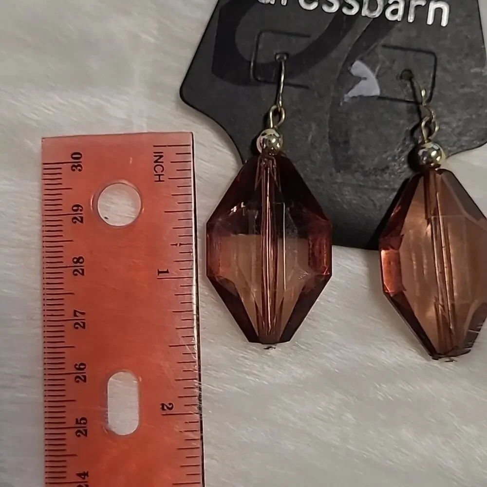 Dressbarn Necklace & Earring Set Brown & Gold Tone Long Faux Crystal Beads